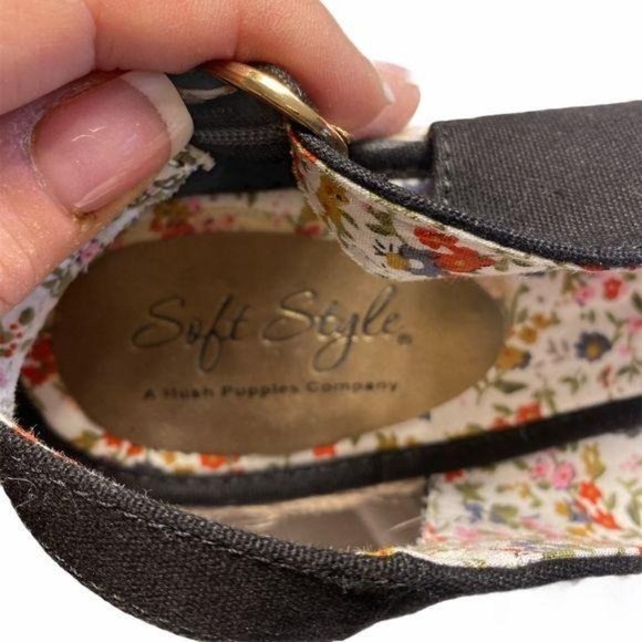 SOFT STYLE HUSH PUPPIES BLACK PEEP TOE WEDGE 10 - Picture 6 of 10